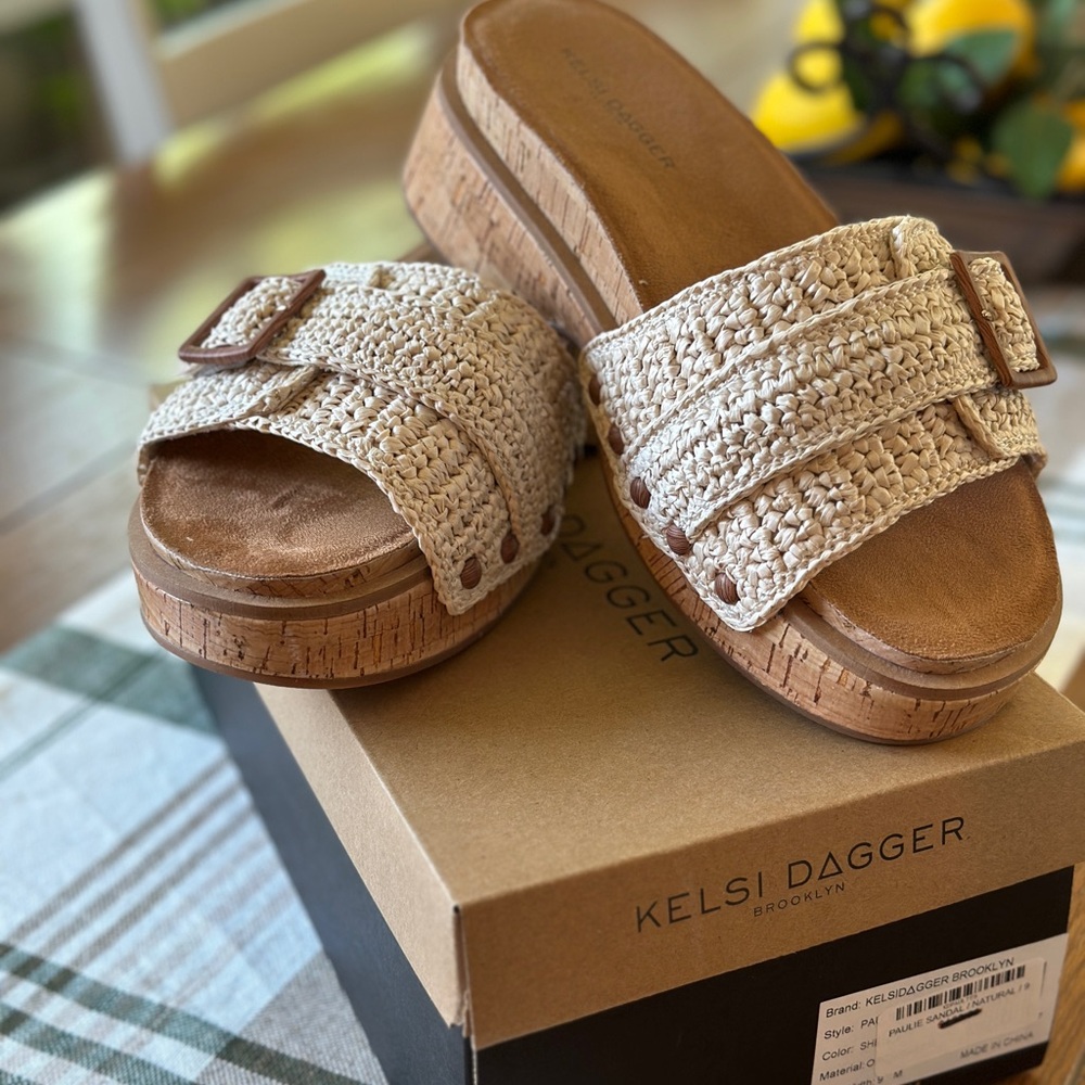 Kelsi Dagger Cream Brown Mules with Woven Texture